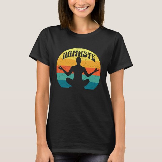 Namaste Yoga Pose Peace Meditate Zen Retro Sunset T-Shirt (Vorderseite)