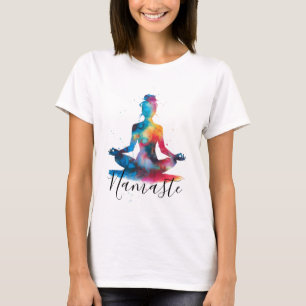 Namaste Yoga-Silhouette Farbenfrohe Meditation T-Shirt