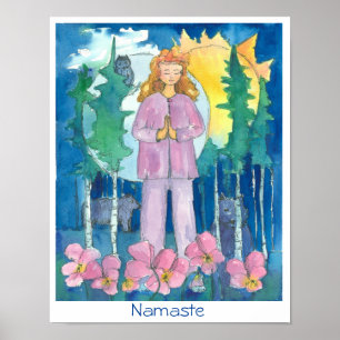 Namaste Yoga Wolf Owl Bären Wildlife Poster