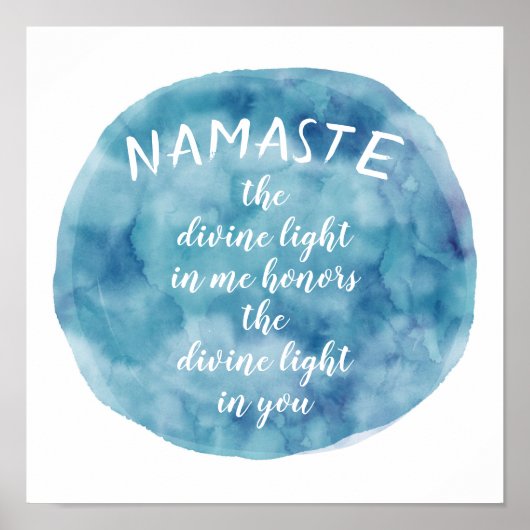 Namaste Zitat Aquarellkunst blau-weiß Poster (Vorne)