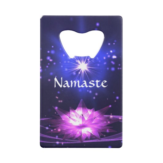 Namaste Zitat Lila Crystal Lotus & Star Geldbeutel Flaschenöffner (Rückseite)