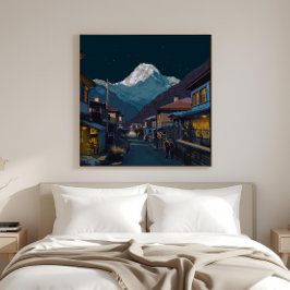 Namche Bazaar Everest Night View Illustriert Leinwanddruck