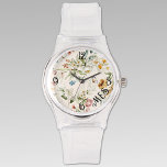 Name, 1600er holländische Florals, Clear Silicone  Armbanduhr<br><div class="desc">Das ist eine 80er-artige, klare Silikon-Schnalle-Rundlaufuhr mit stilvollen Primzahlen. Eine elegante Damenuhr mit Aquarellfarben aus dem 16. Jahrhundert, holländischen Stillleben-Florallen, bedruckt auf einem Leinenfarbenhintergrund, schwarzen Primzahlen und stilvollem Monogramm. Ändern oder Entfernen Sie die Initialen einfach mithilfe der bereitgestellten Vorlage. Es gibt auch weiße und schwarze Gurte. Siehe "Über dieses Produkt",...</div>