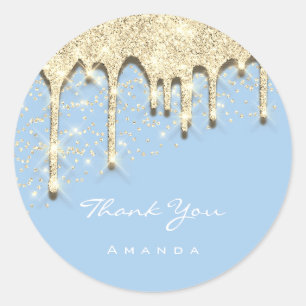 Name 16. Baby Shower Glitzer 3D Blue Gold Runder Aufkleber