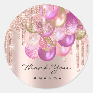 Name 16. Bridal Rose Glitzer Ballon pink Runder Aufkleber