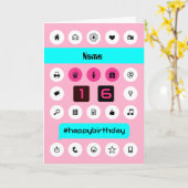 Name 16. Hashtag Geburtstag Smartphone-Symbole hin Karte (Gelbe Blume)