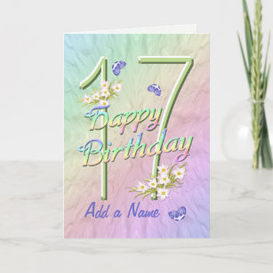 TSVATE Geburtstagskarte Zum 17. Geburtstag – Blau-silbernes Glitzerdesign, Mit Umschlag, 20,6 X 14,5 Cm