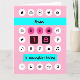 Name 18. Hashtag Geburtstag groß rosa hinzufügen Karte