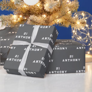Name 21. Geburtstagsfeier Grau Modernes Muster Geschenkpapier