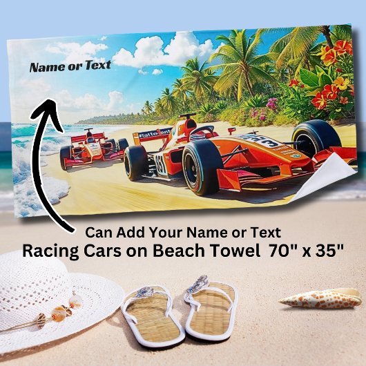 Name, 2 Red Racing Cars auf dem Sand Strandtuch