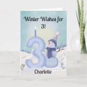 Name 3. Geburtstag Schneemann mit Schnee Drei Karte (Vorderseite)