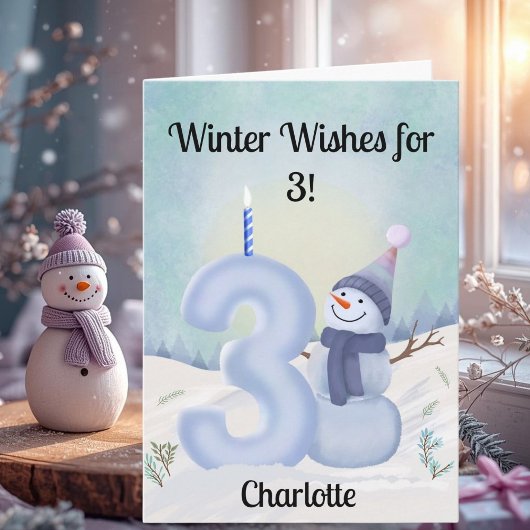 Name 3. Geburtstag Schneemann mit Schnee Drei Karte