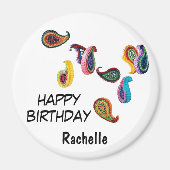 Name, 3 Zoll Happy Birthday Quill Paisleys Magnet (Vorne)