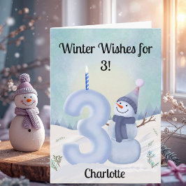 Name 3rd Birthday Snowman with Snowy Three Karte