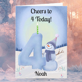 Name 4th Birthday Snowman with Snowy Four Karte
