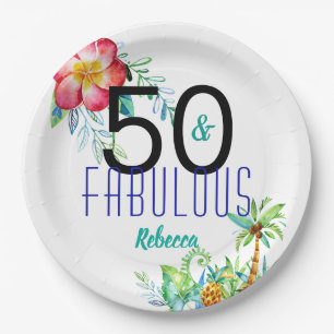 Name 50 und fabelhafter tropischer Blumen50. Pappteller