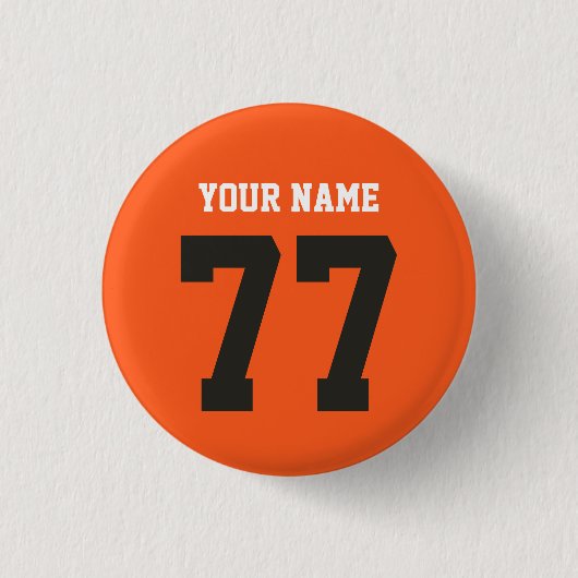 Name 77 Sports Jersey Nummer Black and Orange Button (Vorderseite)