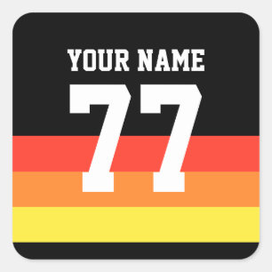 Name 77 Sports Jersey Nummer Schwarz Gelb Rot Quadratischer Aufkleber
