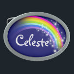 Name 7 Buchstaben Regenbogenschnalle Ovale Gürtelschnalle<br><div class="desc">Benannt Regenbogengürtel,  liest derzeit,  Celeste oder personalisieren mit dem längeren Namen Ihrer Wahl (nur bis zu 7 Buchstaben). Design inspiriert von den vielen schönen Regenbogen hier in Victoria,  Australien. Gegenstand,  der ausschließlich von Sarah Trett entworfen wurde.</div>