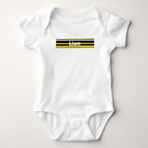 Name -7 Kombinationsstreifen - Schwarz & Gold Baby Strampler