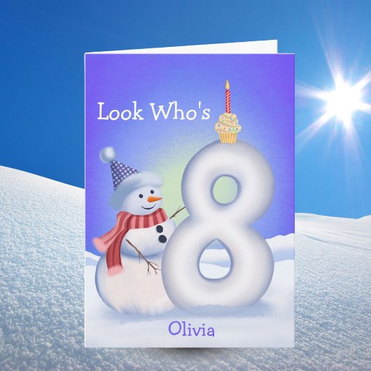 Name 8th Birthday Snowman Snowy Eight Karte