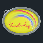 Name 9 Buchstaben Regenbogengelbe Ovalgurtschnalle Ovale Gürtelschnalle<br><div class="desc">Benannte Regenbogengurtschnalle,  aktuell liest,  Kimberley oder personalisieren Sie mit dem längeren Namen Ihrer Wahl (nur bis zu 9 Buchstaben). Design inspiriert von den vielen schönen Regenbogen hier in Victoria,  Australien. Gegenstand,  der ausschließlich von Sarah Trett entworfen wurde.</div>