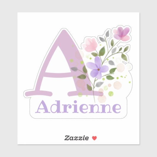 Name Adrienne and Initial with Floral Design Aufkleber (Blatt)
