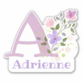 Name Adrienne and Initial with Floral Design Aufkleber (Vorderseite)