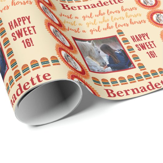 Name Age Foto Nur ein Mädchen, das Pferde Boho Lie Geschenkpapier (Rolleneckpunkt)