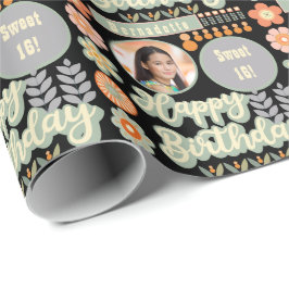 Name Age Foto Retro Vintag Daisy Blume Geburtstag Geschenkpapier