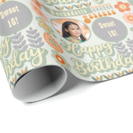 Name Age Foto Retro Vintag Daisy Blume Geburtstag Geschenkpapier