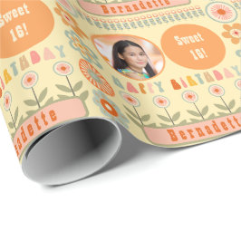 Name Age Foto Retro Vintag Daisy Blume Geburtstag Geschenkpapier