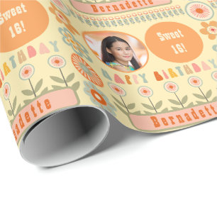 Name Age Foto Retro Vintag Daisy Blume Geburtstag Geschenkpapier