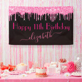 Name Age Hot Pink Driving Glitzer Black Birthday Banner