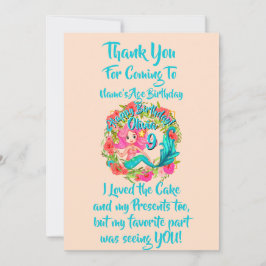 Name Age Pink Mermaid Blue Schwanz Birthday Party  Dankeskarte