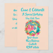 Name Age Pink Mermaid Blue Schwanz Birthday Party  Einladung (Vorne/Hinten)