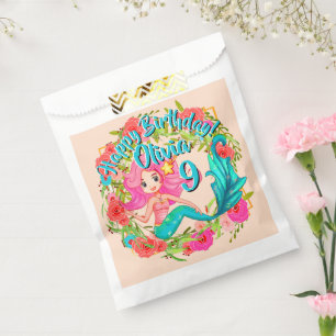 Name Age Pink Mermaid Blue Schwanz Birthday Party Geschenktütchen