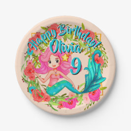 Name Age Pink Mermaid Blue Schwanz Birthday Party  Pappteller