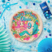 Name Age Pink Mermaid Blue Schwanz Birthday Party  Pappteller (Party)