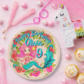 Name Age Pink Mermaid Blue Schwanz Birthday Party  Pappteller (Party)