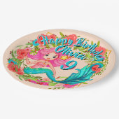 Name Age Pink Mermaid Blue Schwanz Birthday Party  Pappteller (Schrägansicht)