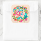 Name Age Pink Mermaid Blue Schwanz Birthday Party Quadratischer Aufkleber (Tasche)