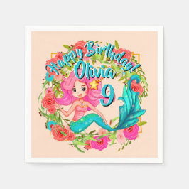 Name Age Pink Mermaid Blue Schwanz Birthday Party  Serviette