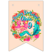 Name Age Pink Mermaid Blue Schwanz Birthday Party Wimpelkette (Dritte Fahne)