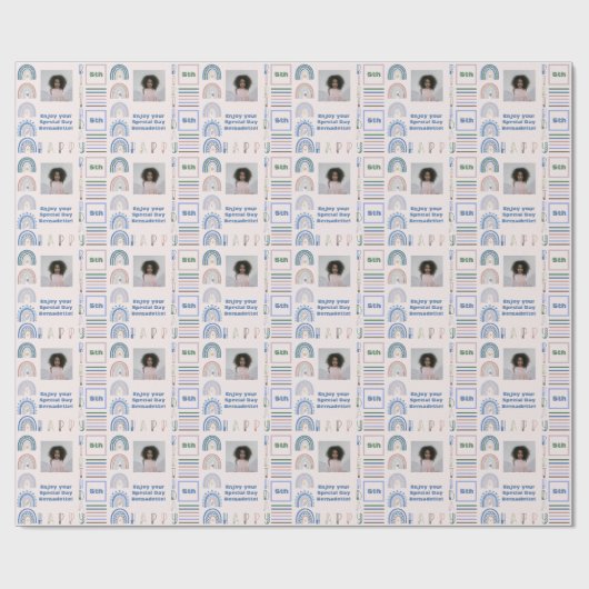 Name Age Sentiment Boho Rainbow Pink Blue Green Geschenkpapier (Flach)