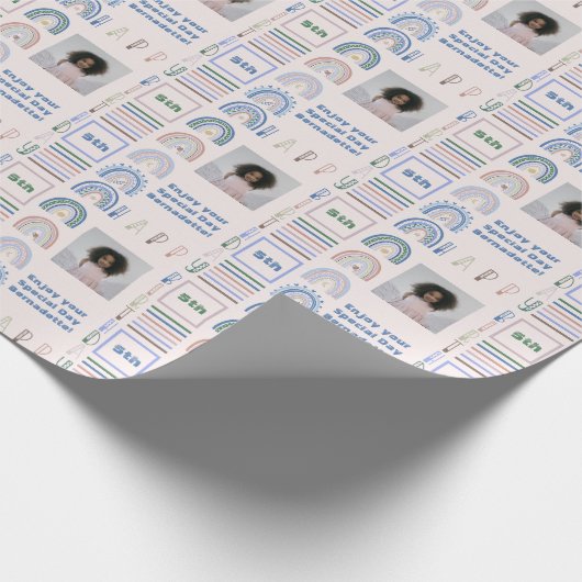 Name Age Sentiment Boho Rainbow Pink Blue Green Geschenkpapier (Ecke)