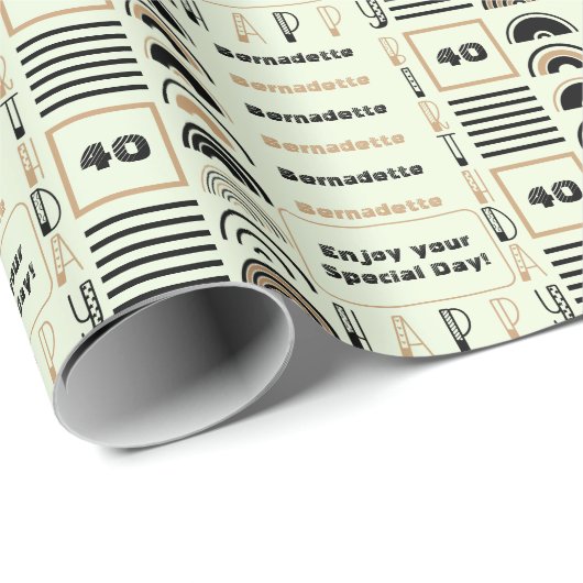 Name Age Sentiment Retro Rainbow Brown Black Sage Geschenkpapier (Rolleneckpunkt)