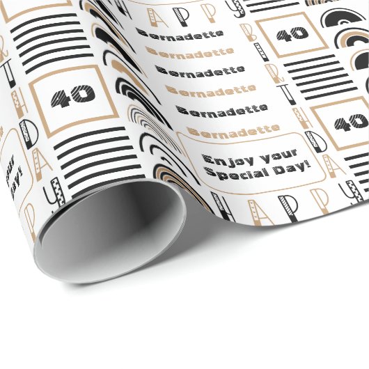 Name Age Sentiment Retro Rainbow Brown Schwarz-wei Geschenkpapier (Rolleneckpunkt)