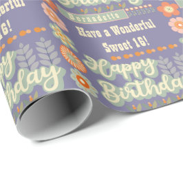 Name Age Text Retro Vintag Daisy Blume Geburtstag Geschenkpapier
