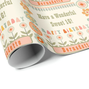 Name Age Text Retro Vintag Daisy Blume Geburtstag Geschenkpapier